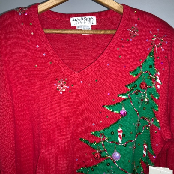 Jack B. Quick Holiday Beaded Sequined Christmas Tree Sweater XL ornaments New - Picture 3 of 7
